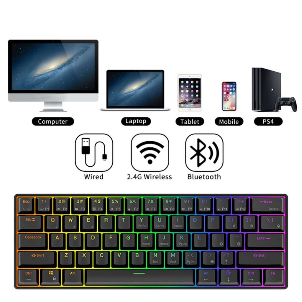RK61 Wireless 60 Mechanical Gaming Keyboard Hot Swappable Switch